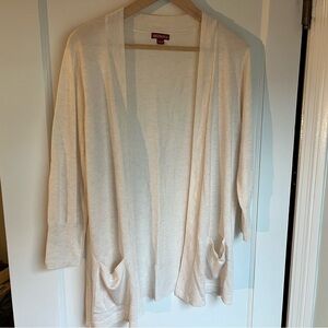 Merona Long Open Cardigan Sweater with Pockets, Cream Color, Size XL